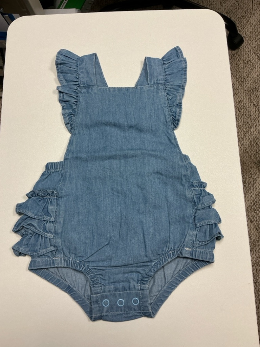 Ruffle Butts Denim Ruffle Overalls - Light Blue - Picture 2 of 4